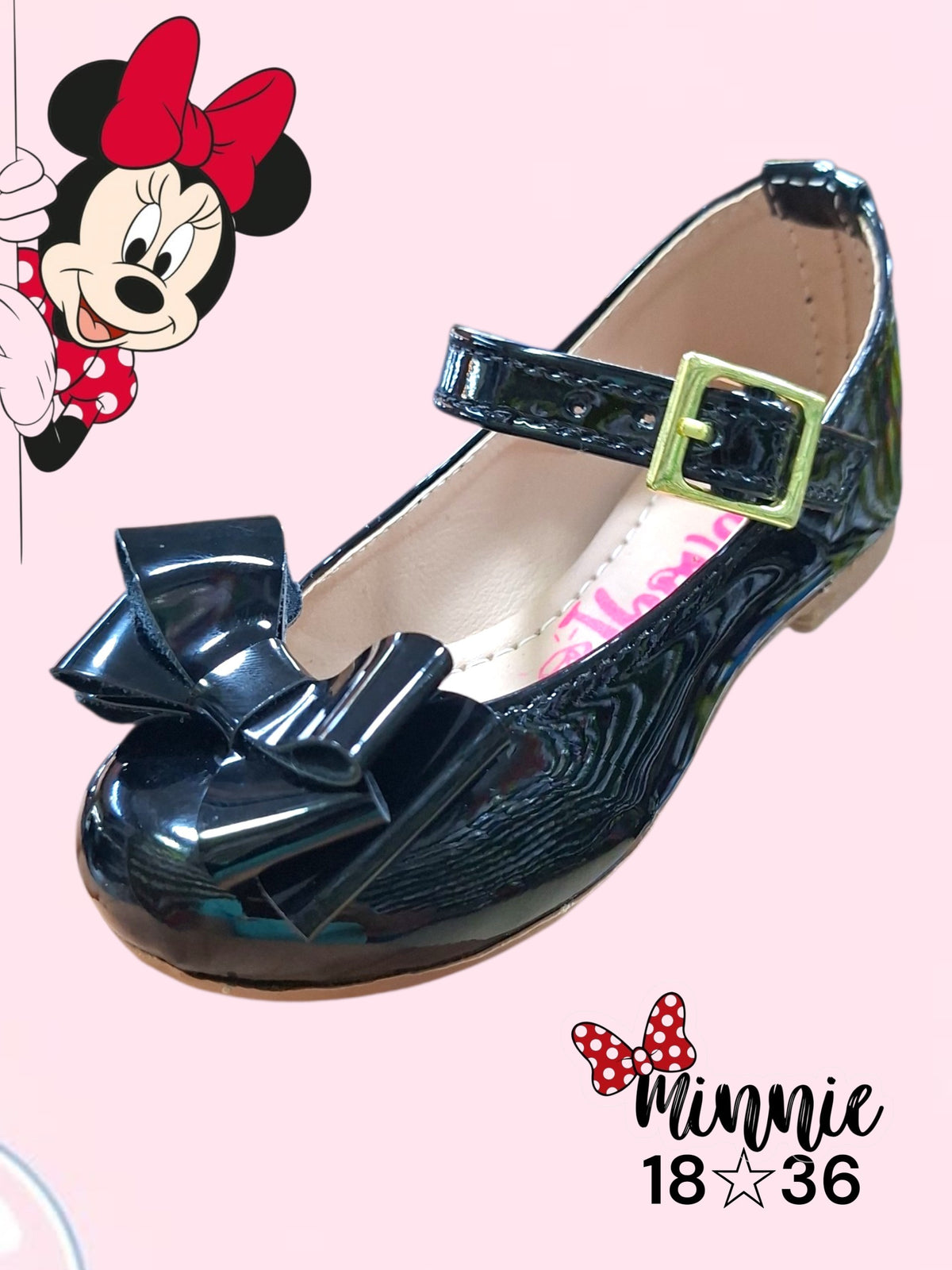 Zapatos tipo Mary Jane Calzakids Moritas de charol negro para niña con lazo decorativo y hebilla dorada