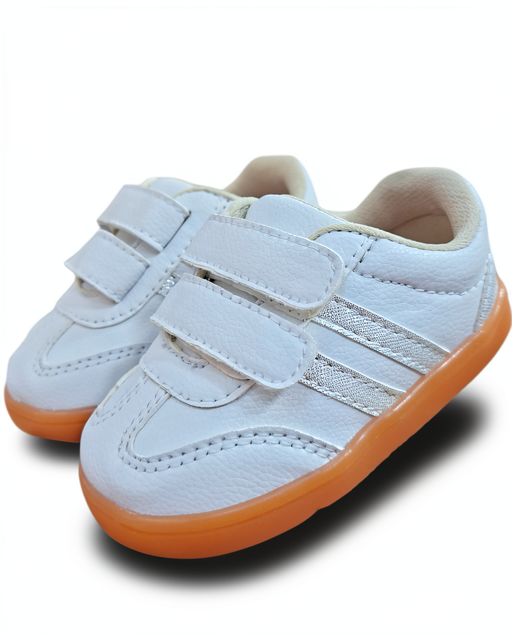 Tenis Tiny Steps Blanco Rayas Plateadas