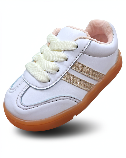 Tenis Tiny Steps Blanco Rayas Doradas