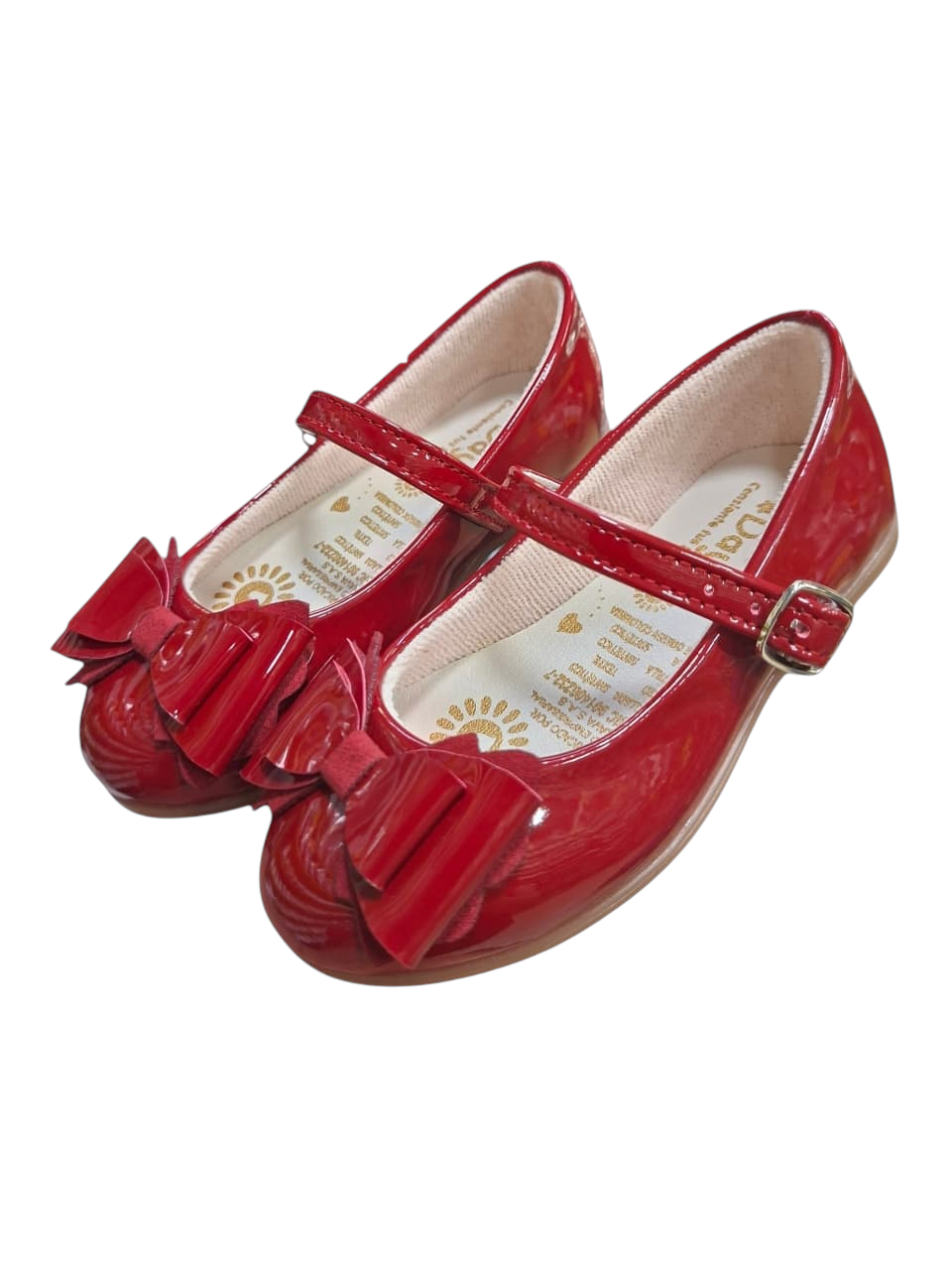 Baletas Calzakids Moritas Green'Day rojas de charol con lazo decorativo y cierre de hebilla para niña