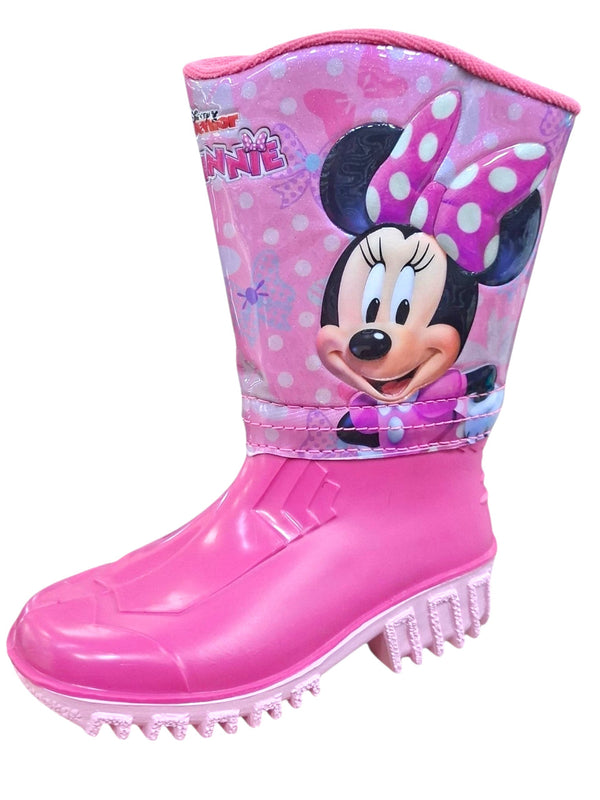 Botas de agua Calzakids Moritas rosas con estampado de Minnie Mouse y suela antideslizante para niñas.