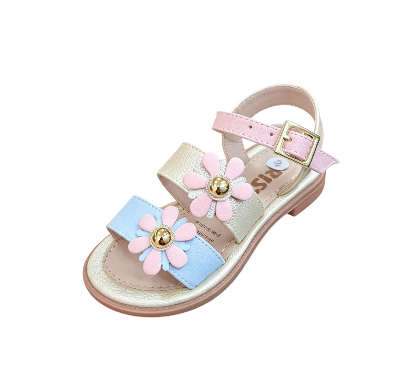 Sandalias Calzakids Moritas para niña en tonos pastel con flores decorativas y cierre de hebilla ajustable