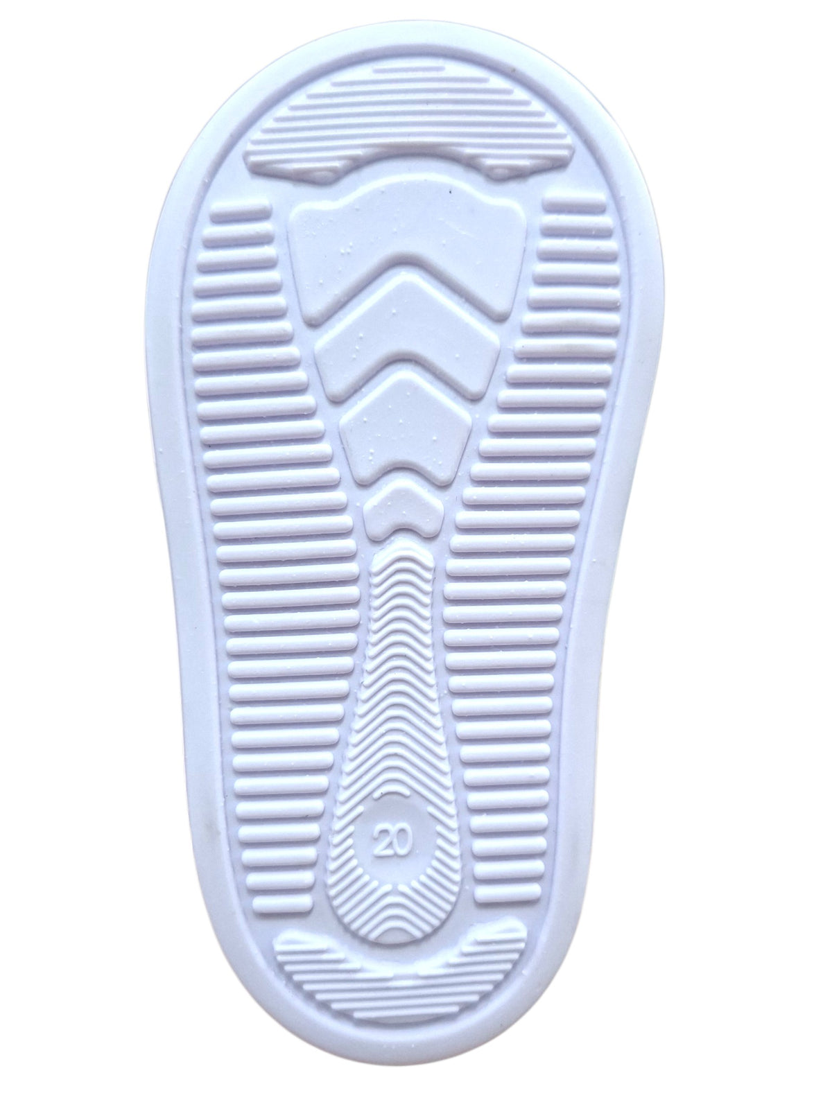 Suela de goma blanca antideslizante de Calzakids Moritas con diseño ergonómico y patrón de tracción para bebé