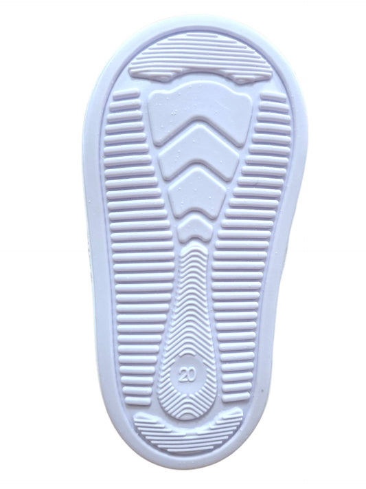Suela de goma blanca antideslizante de tenis Calzakids Moritas para niña con patrón de tracción y talla 20