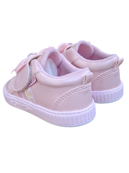 Tenis casuales Calzakids Moritas para niña en rosa pastel con cierre de velcro y suela de goma antideslizante