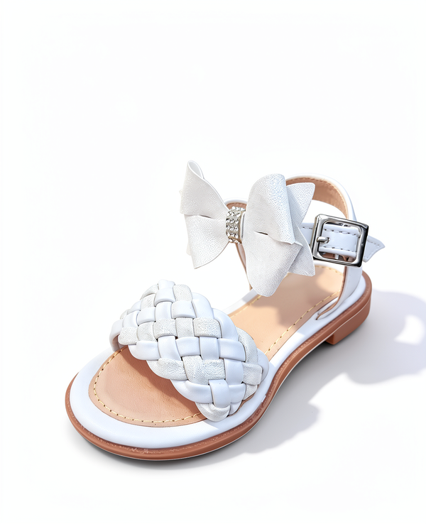 Sandalia Moritas Blanca Trenzada Moño Plateado