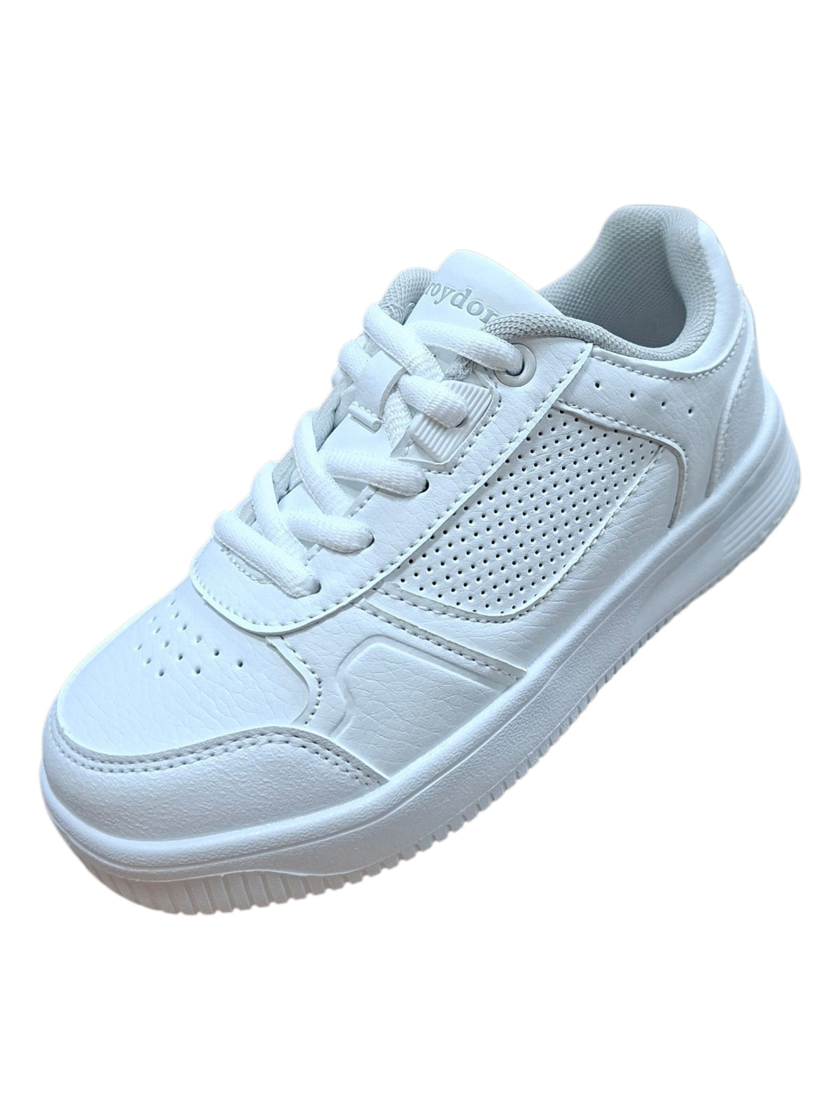 Tenis escolar Croydon blanco con cordón y panel perforado