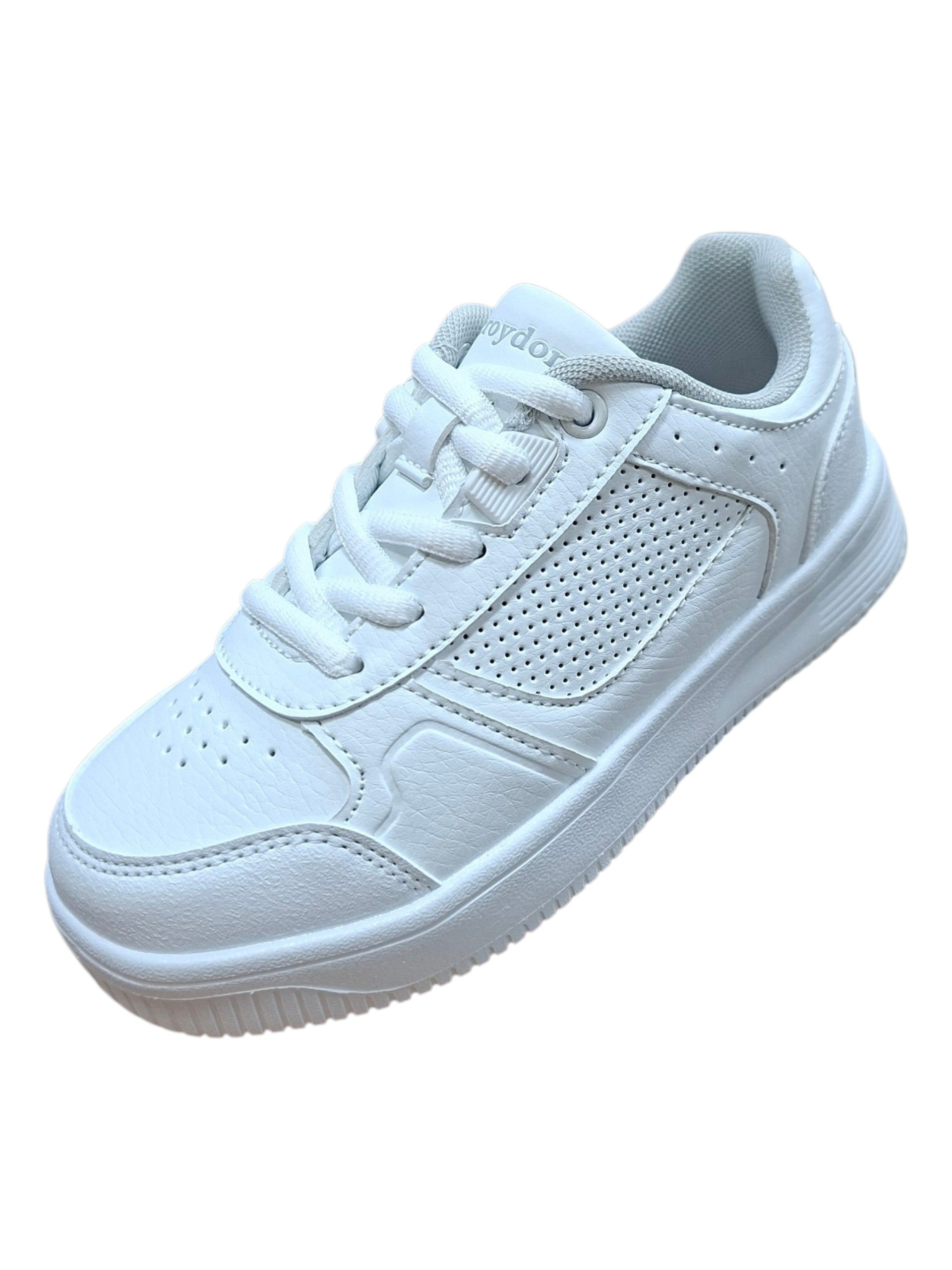 Tenis escolar Croydon blanco con cordón y panel perforado