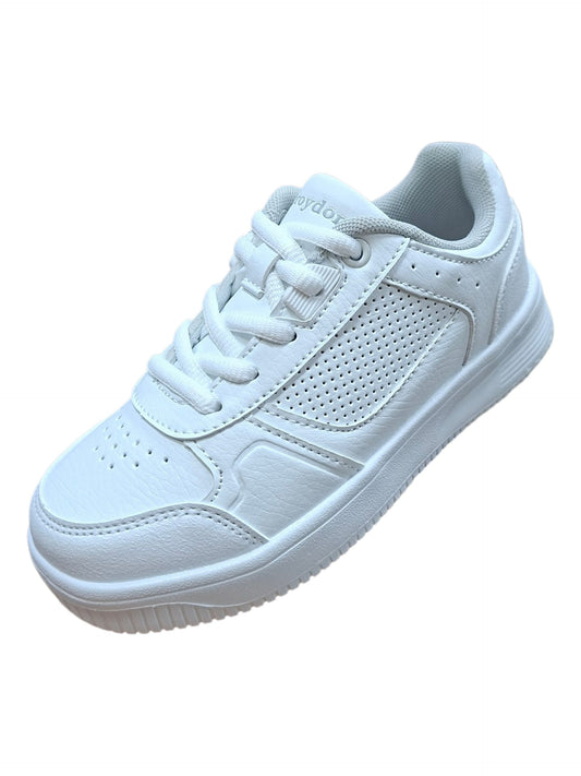 Tenis escolar Croydon blanco con cordón y panel perforado