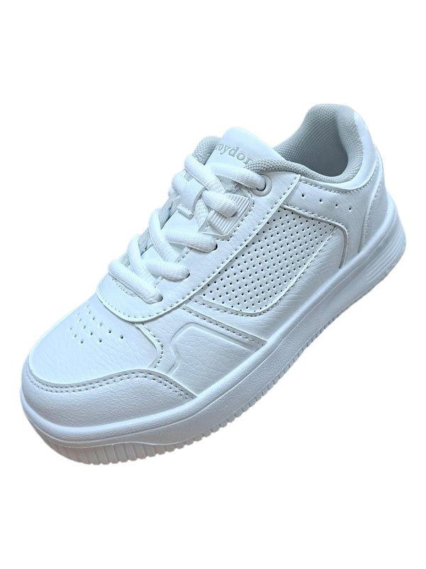 Tenis escolar Croydon blanco con cordón y panel perforado